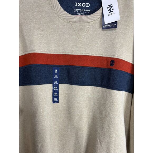 Izod Sweatshirt Mens 2XL Stretch Advantage Long Sleeve Soft Tan Blue Red New WT - Picture 5 of 5